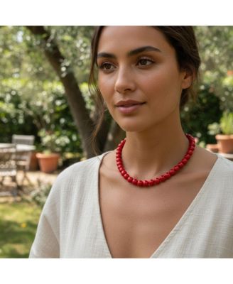 Plain Simple Smooth Classic Red Synthetic Calcite Round 10MM Bead Strand Necklace Silver Plated Clasp