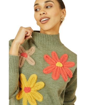 Women's Floral Detail High Neck Knit Sweater