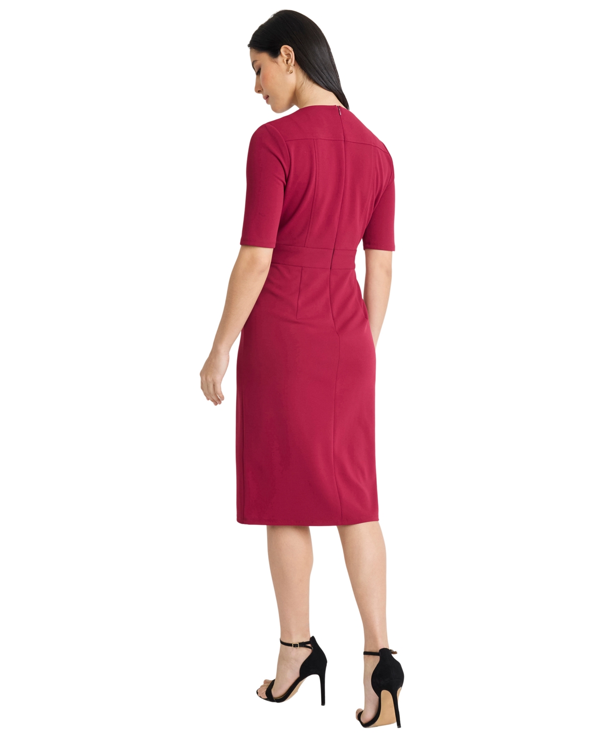 Maggy London Elbow Sleeve Grommet Waist Sheath Dress In Red