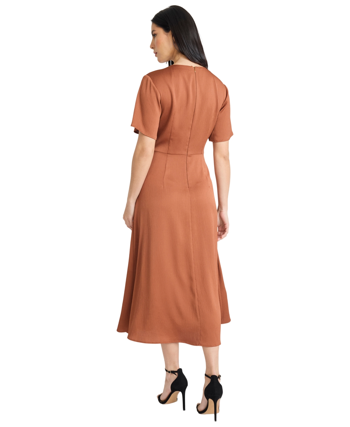 Maggy London Buckle Detail Hammered Satin Midi Dress In Brown