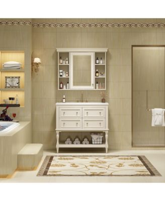 36" Solid Wood Bathroom Vanity with Mirror Cabinet, Adjustable Shelves and Drawers