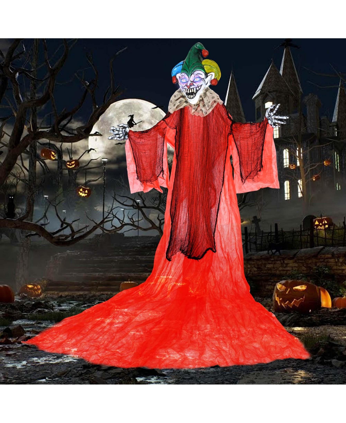 Costway 13.1 ft Halloween Hanging Clown w/ Wings Lighted Colorful Eyes Ghost for Yard