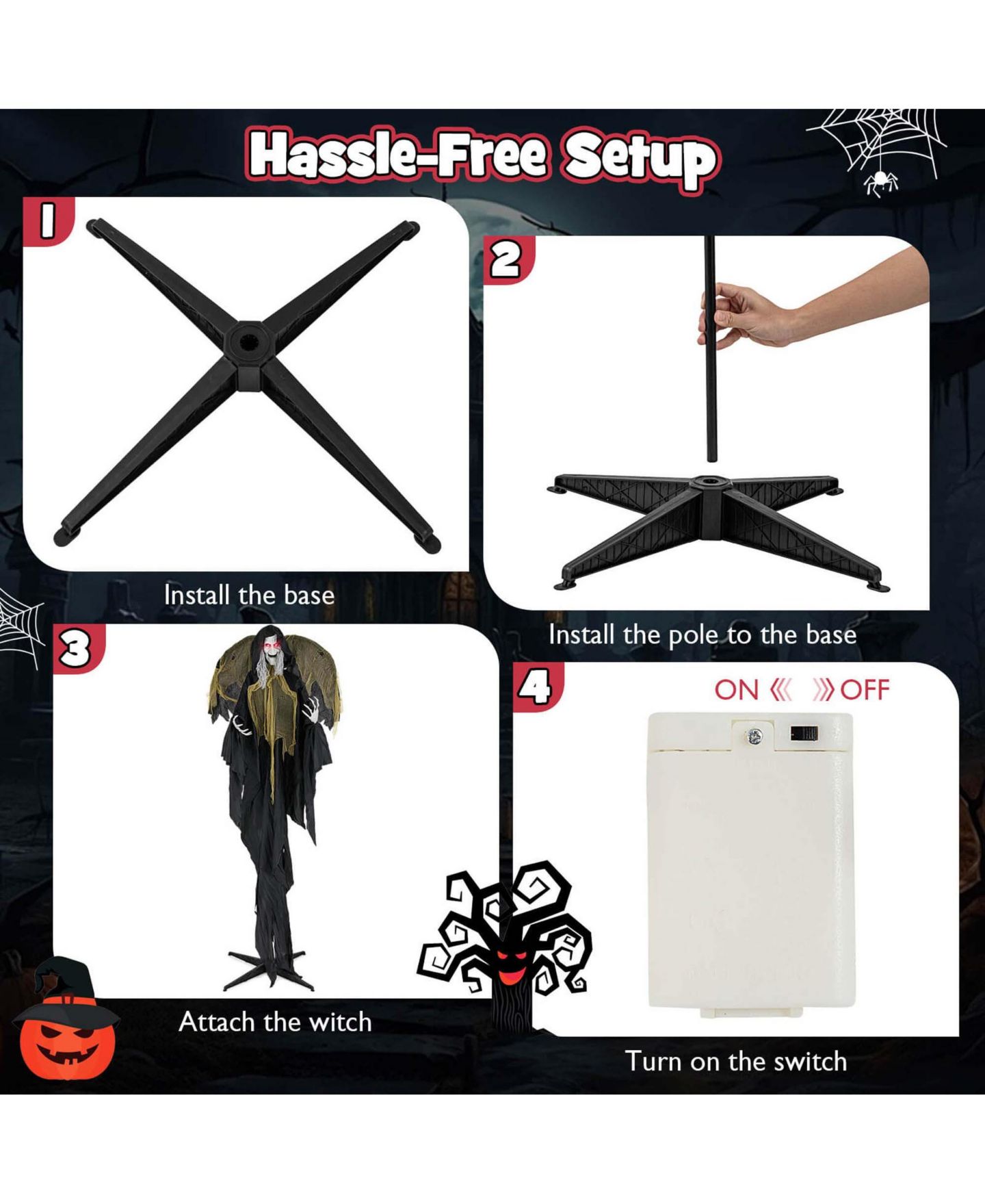 Детская игрушка Costway 8.2 ft Halloween Standing Witch Voice Activated Animatronic Ghost, цвет: Чёрный — фото 8