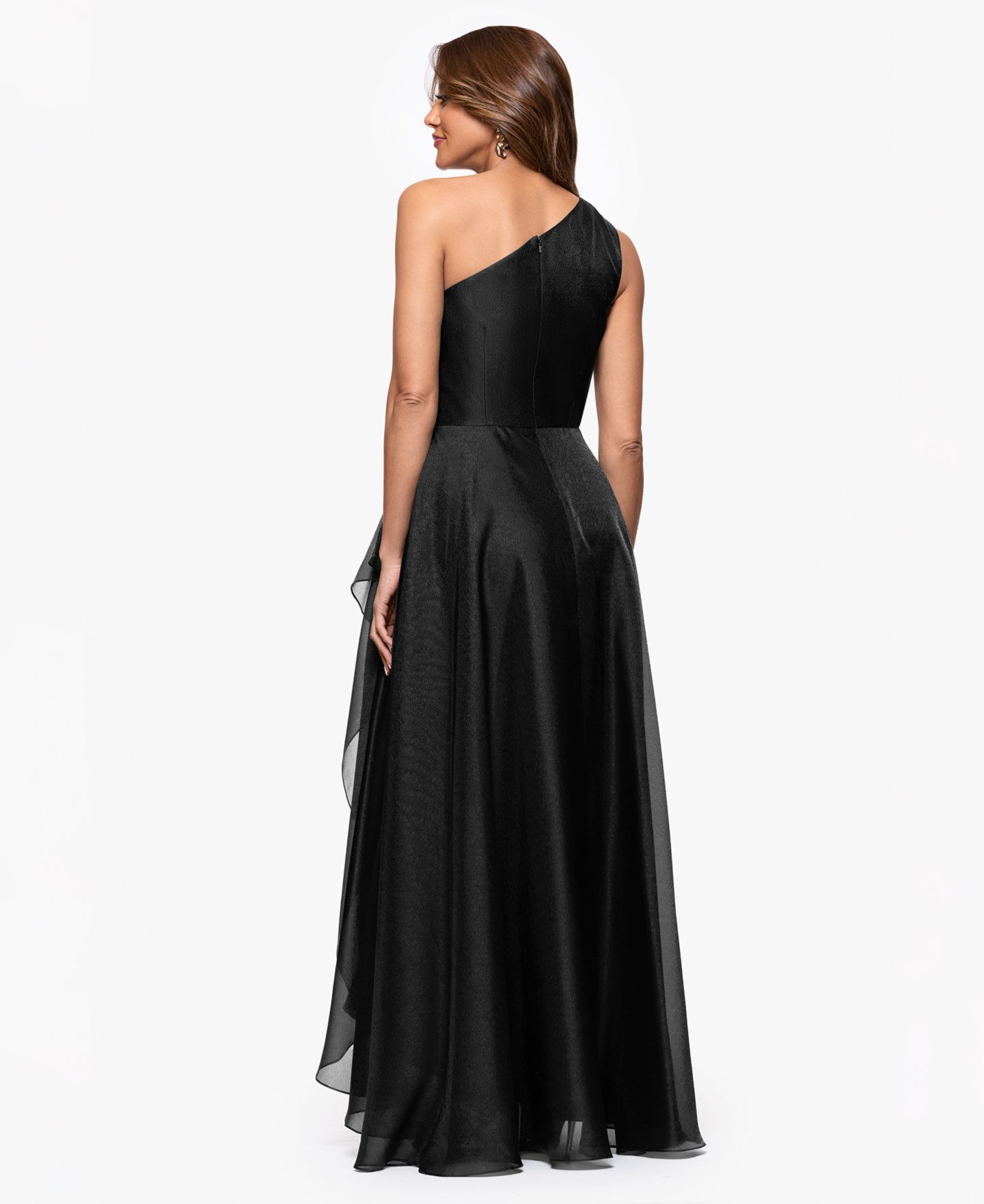 Женское платье XSCAPE Metallic Draped One-Shoulder Gown, цвет: Чёрный — фото 4