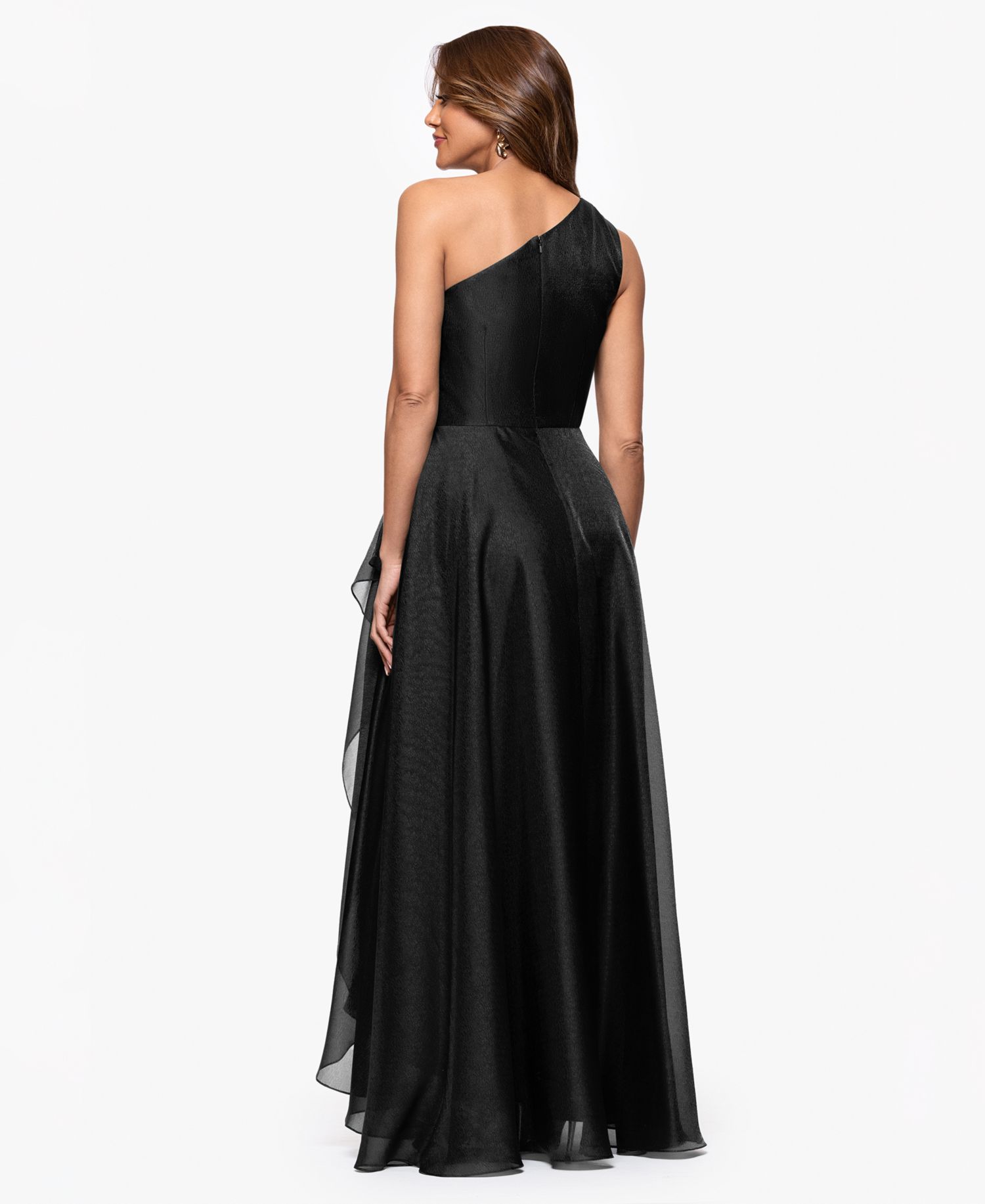 Petite Metallic Draped One-Shoulder Gown