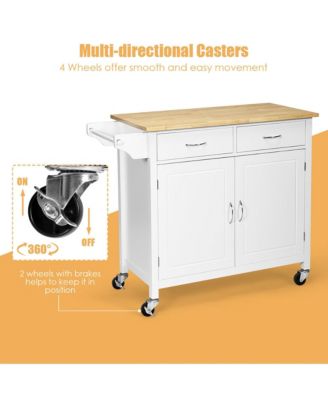 Rolling Kitchen Cart Island Wood Top Storage Trolley Cabinet Utility Modern