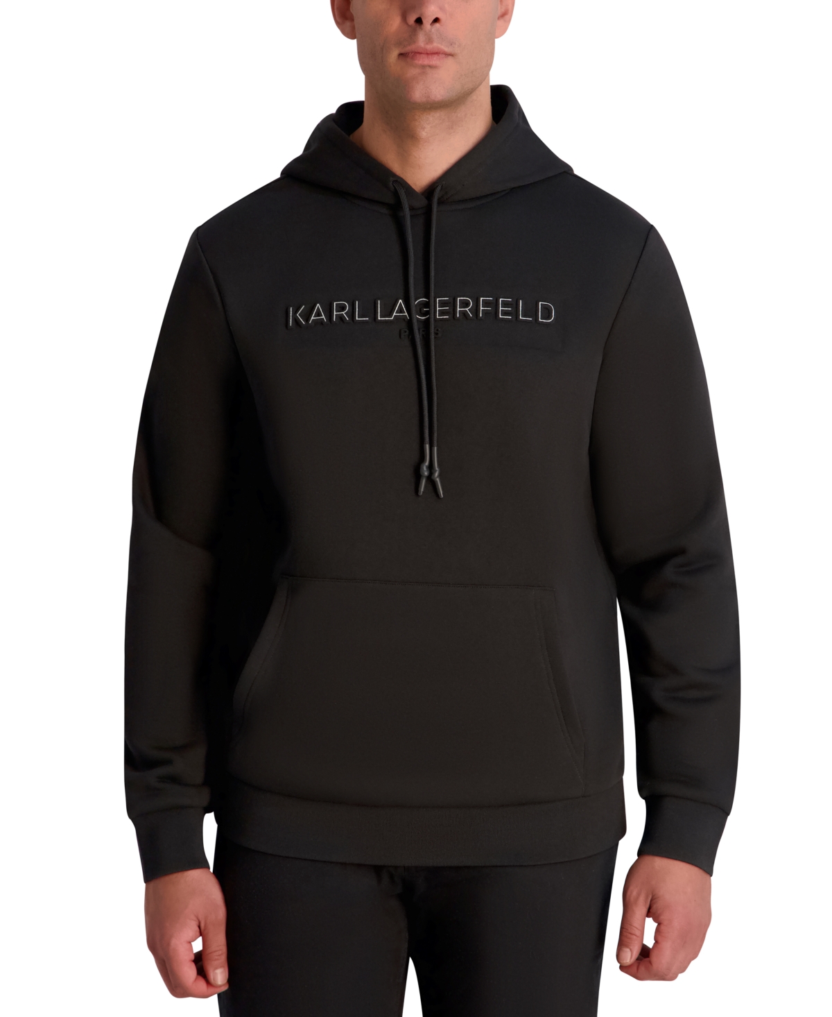Karl Lagerfeld Paris Men's Embossed Logo Detail Pull-On Hoodie