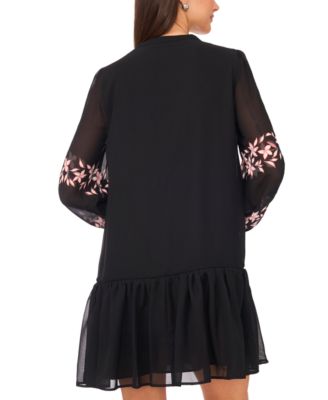 Petite Placement Print Long Sleeves Shift Dress