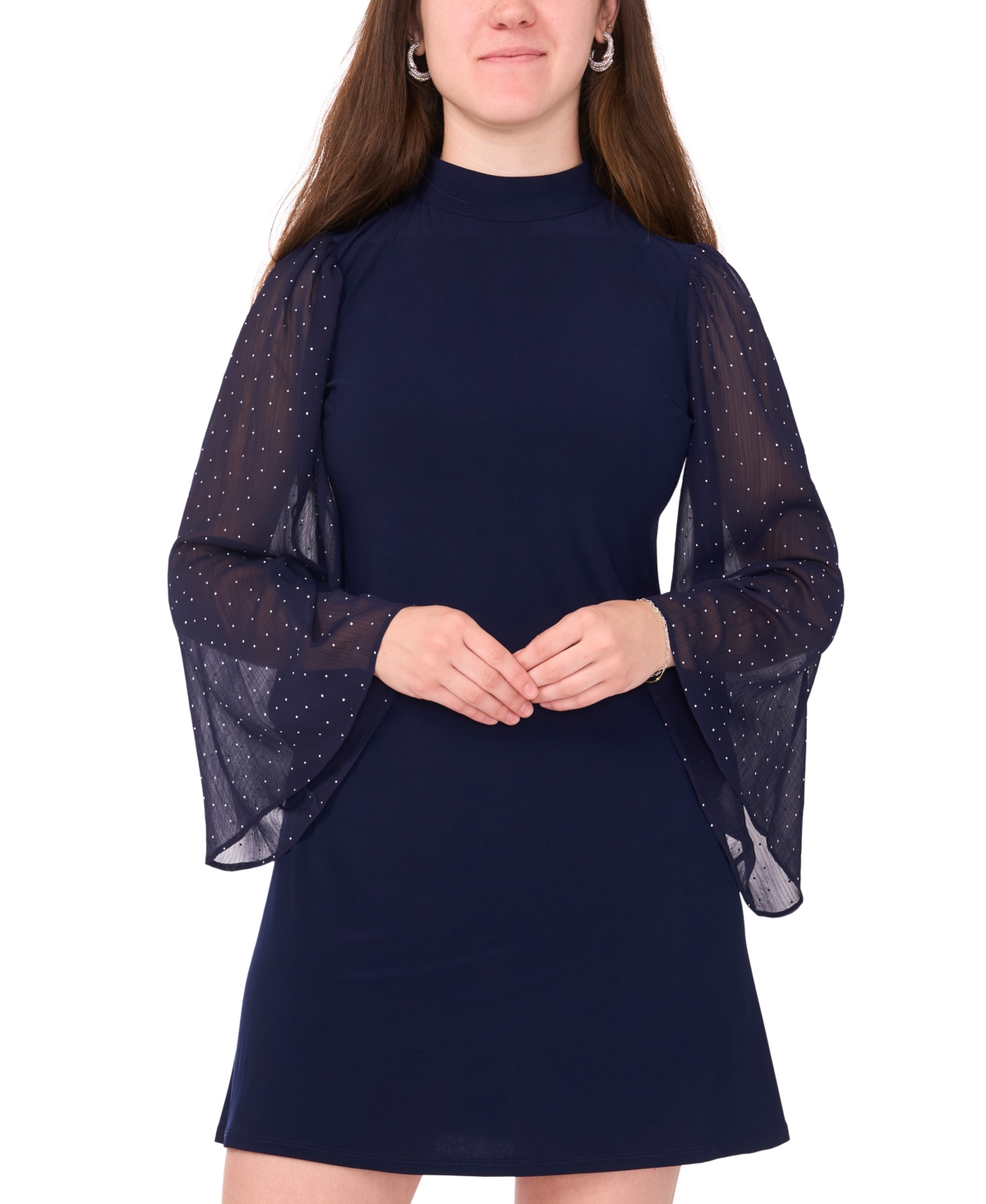 Msk Petite Jersey Bell Sleeves Mock Neck Shift Dress