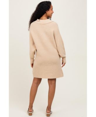 Maternity Taupe Chunky Knit Collared Sweater Dress