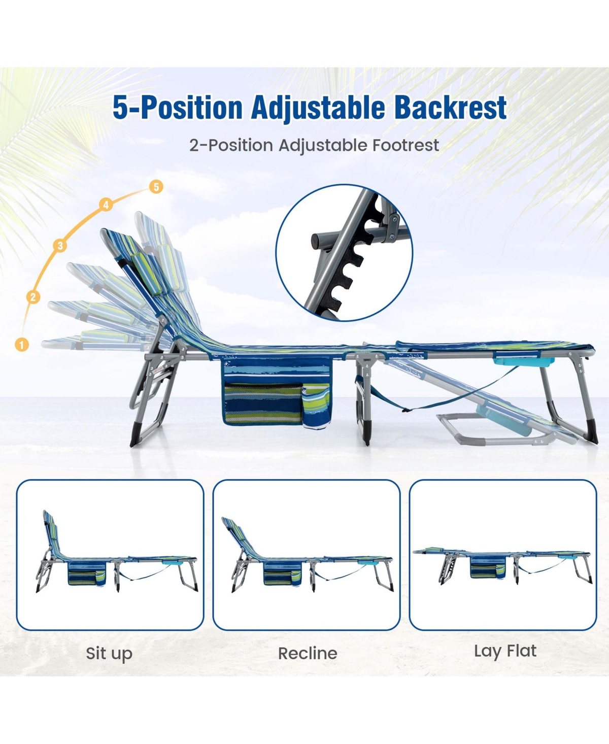 Outdoor Folding Chaise 5-Position Lounge Chair with Adjustable Footrest