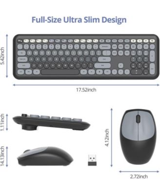 Cute Keyboard and Mouse Wireless Silent, Full-Size Retro Typewriter Wireless Quiet Slim Keyboard Low-Noise 2.4GHz for Computer, Desktop, Laptop(Grey)