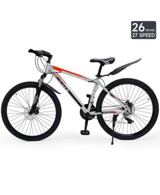 26-Inch 27-Speed Mountain Bike for Adults with Dual Disc Brakes & High-Carbon Steel Frame, Suspension Fork