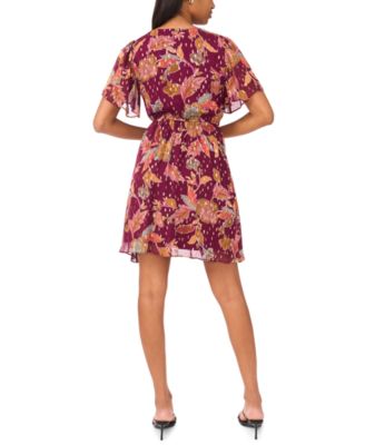 Women's Short Flutter Sleeve Mini Wrap Dress