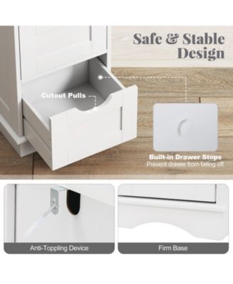 4-Drawer Bathroom Cabinet w/Cut-out Handles Anti-toppling Device Narrow Entryway