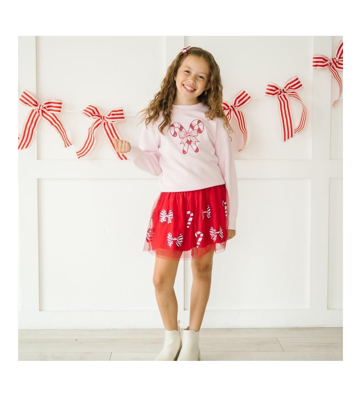 Sweet Wink Little and Big Girls Candy Cane Patch Christmas Sweatshirt
