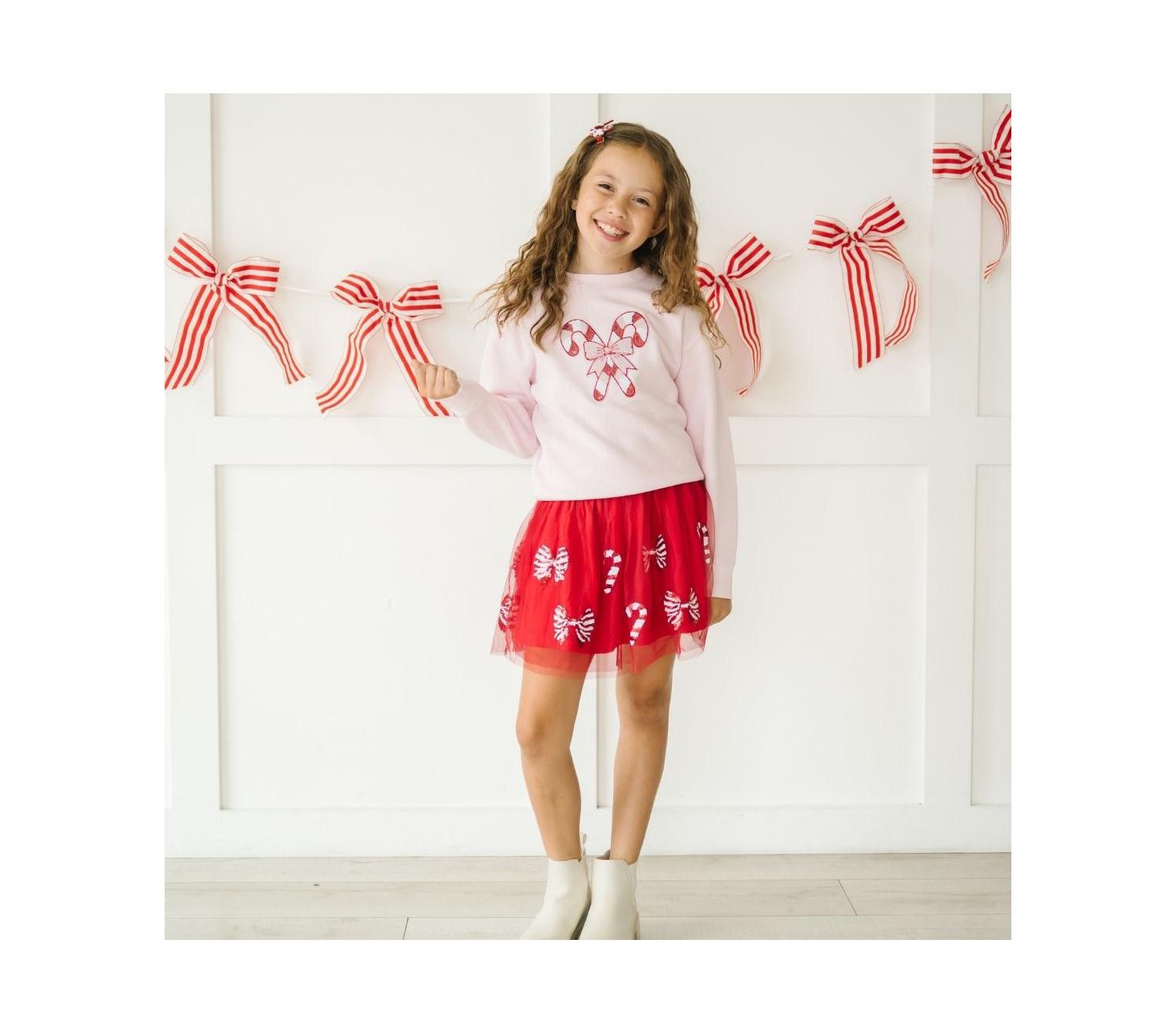 Girls Candy Cane Patch Christmas Sweatshirt