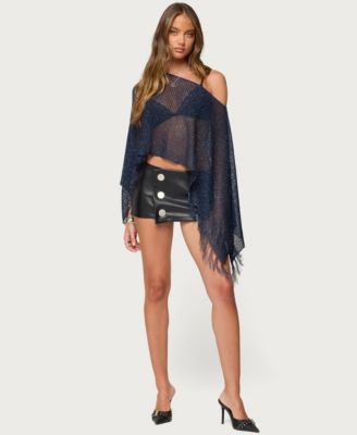 Women's Sequin Fringe Knit Poncho