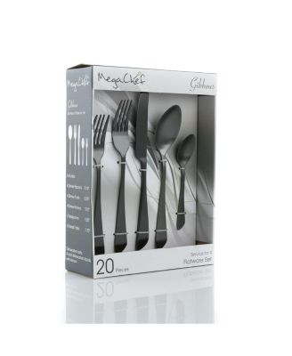 Gibbous 20 Piece Flatware Utensil Set, Stainless Steel Silverware Metal Service for 4 in Black