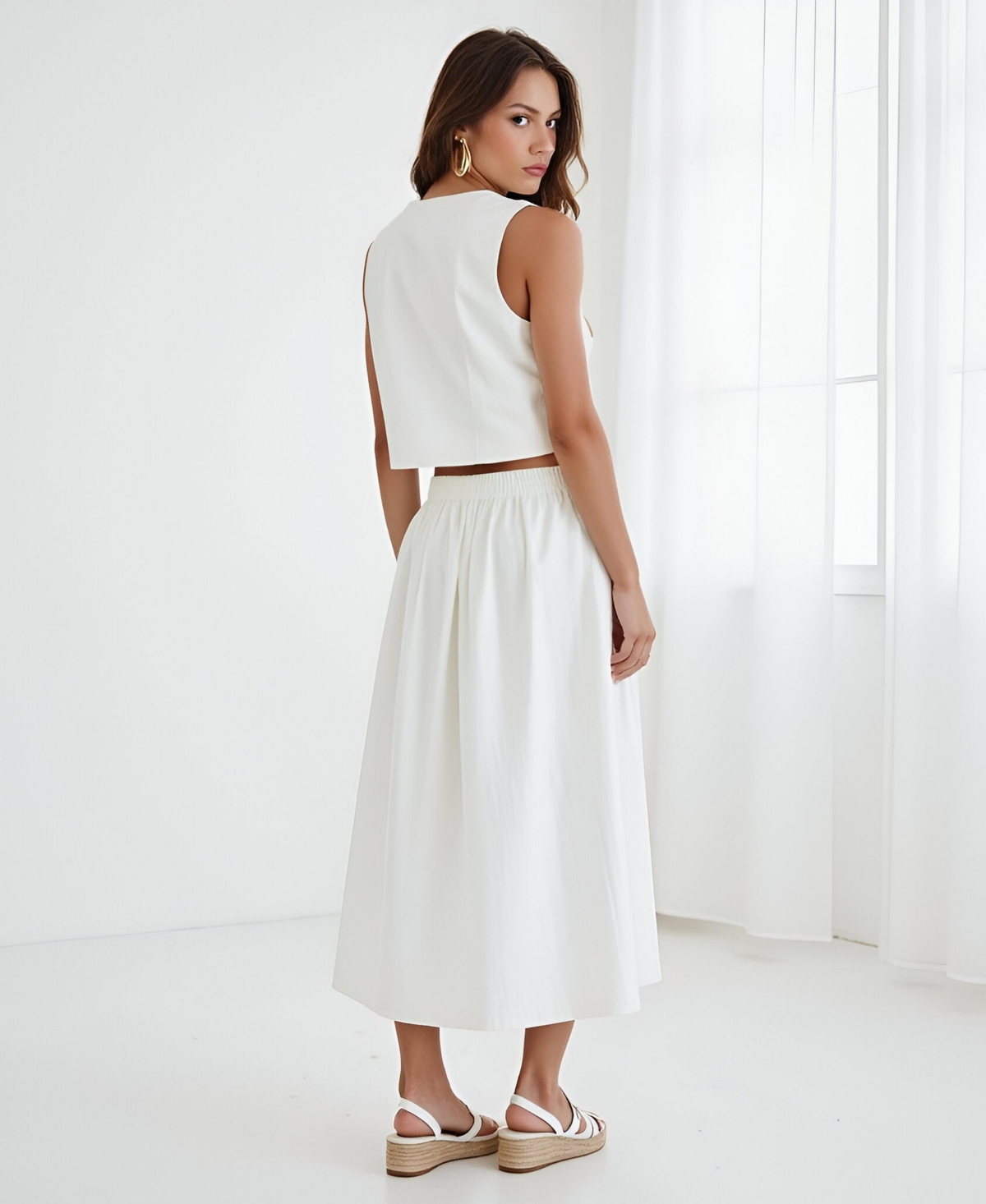 Modenaire Women's Double Breasted Vest And Maxi Skirt Two-Piece Set