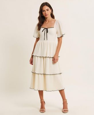 Women's Tiered Flutter-Sleeve Midi Dress
