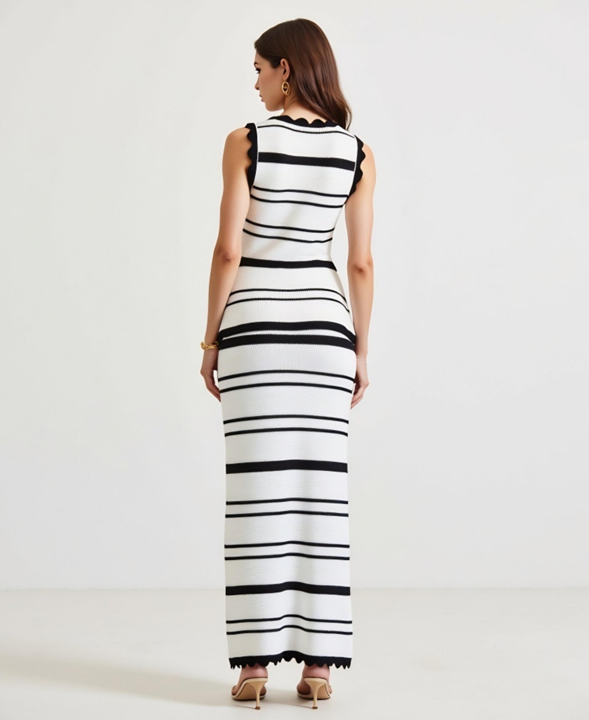 Modenaire Women's Striped Knit Top & Maxi Skirt Two-Piece Set