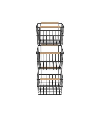 Metal Wire Organizer Bin Basket with Handles, Set of 3, Black