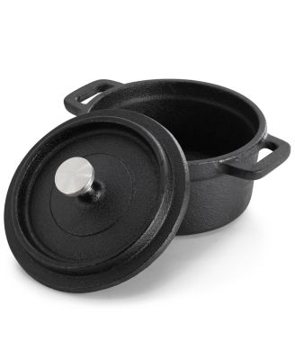 4 Piece Cast Iron 8 Ounce Mini Dutch Oven with Wood Tray