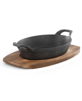 Mini Cast Iron Oval Pan with Wood Tray