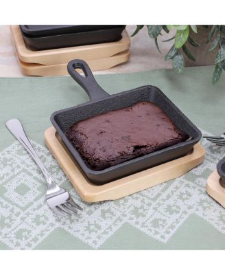 6 Piece Mini Cast Iron Square Pan with Wood Tray