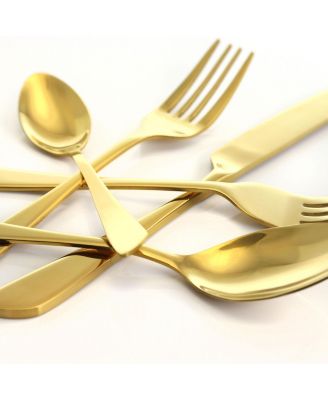 Gibbous 20 Piece Flatware Utensil Set, Stainless Steel Silverware Metal Service for 4 in Gold