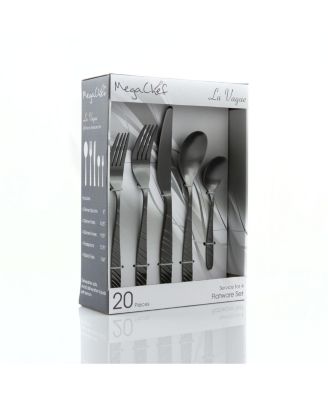 La Vague 20 Piece Flatware Utensil Set, Stainless Steel Silverware Metal Service for 4 in Matte Black