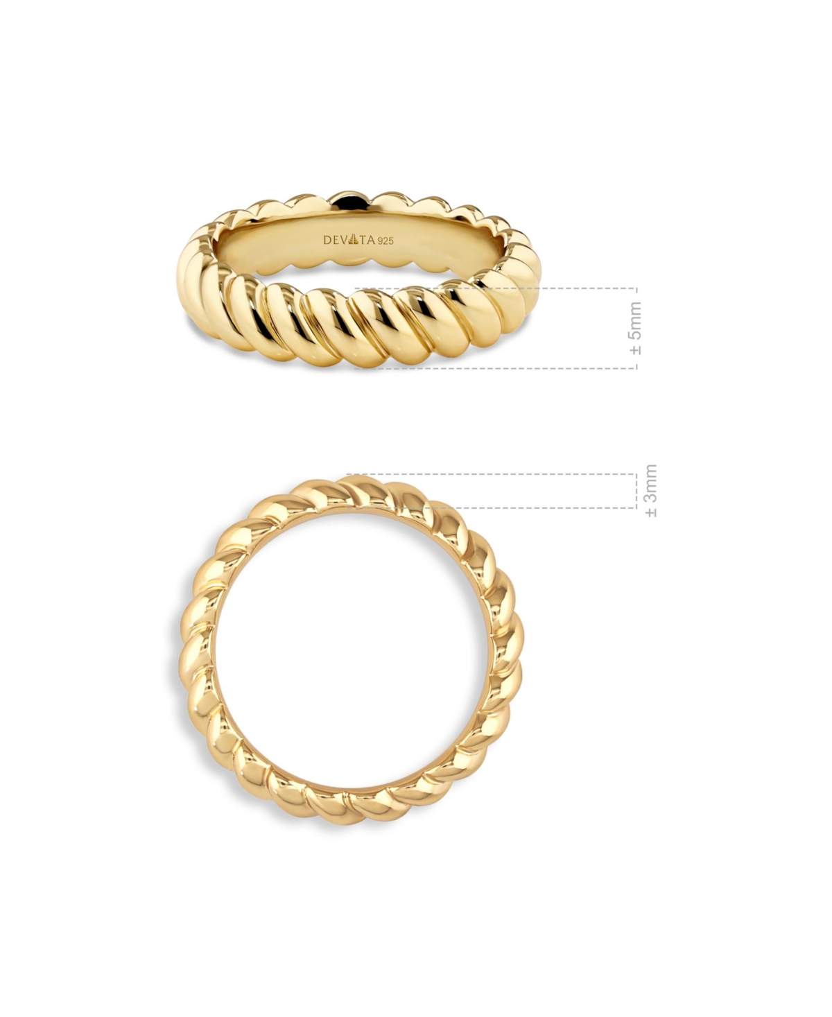 Devata Rope Band Ring Gold Plated Sterling Silver, 8