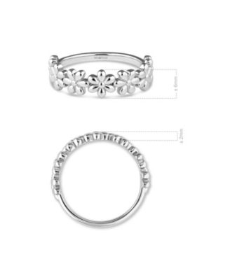 Daisy Flower Ring in Rhodium Plated Sterling Silver, Size 8