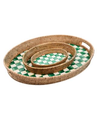 Emerald Check Enamel Rattan Large Tray