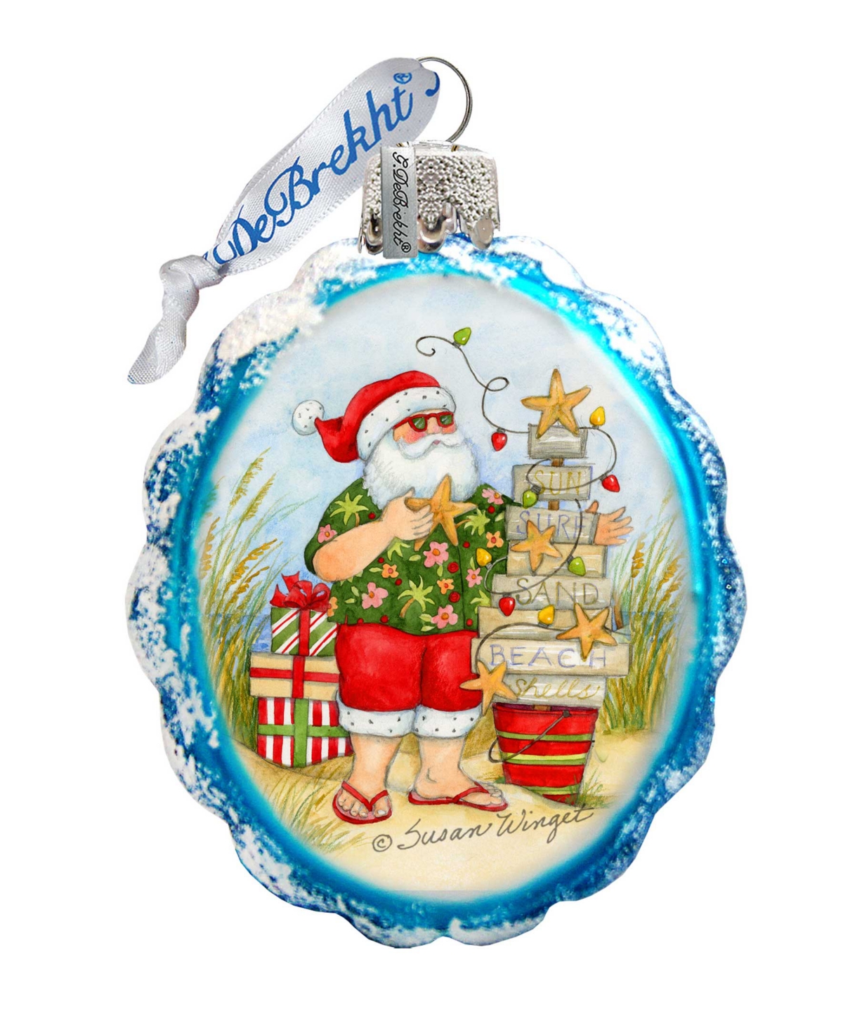 Designocracy Santa With Christmas Tree Glass Ornaments In Multi