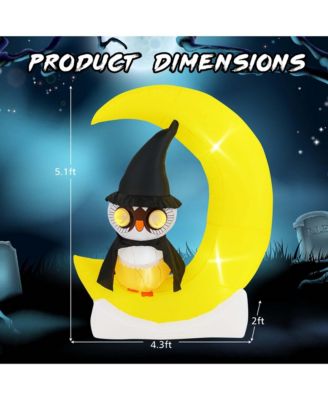 4.3 x 5.1 ft Inflatable Owl on Moon LED Lighted Halloween Decoration w/ Large Moon & Wizard Owl  w/ Stakes & Sandbags