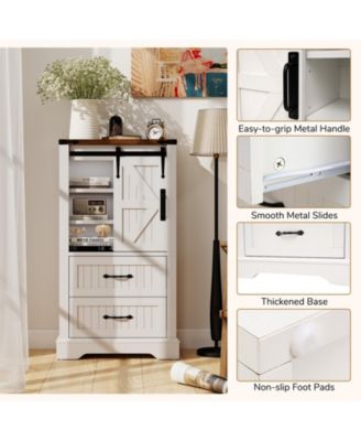 Farmhouse Bathroom Floor Cabinet w/Sliding Door Adjustable Shelves & 2 Drawers