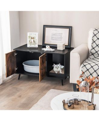 Cat Litter Box Enclosure w/ Cat Litter Catch Indoor Cat Cabinet for Living Room