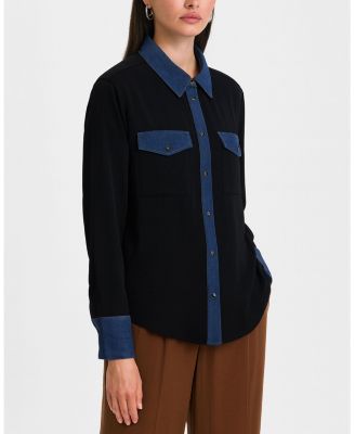 Women's Button-Up Shirt with Denim Trim