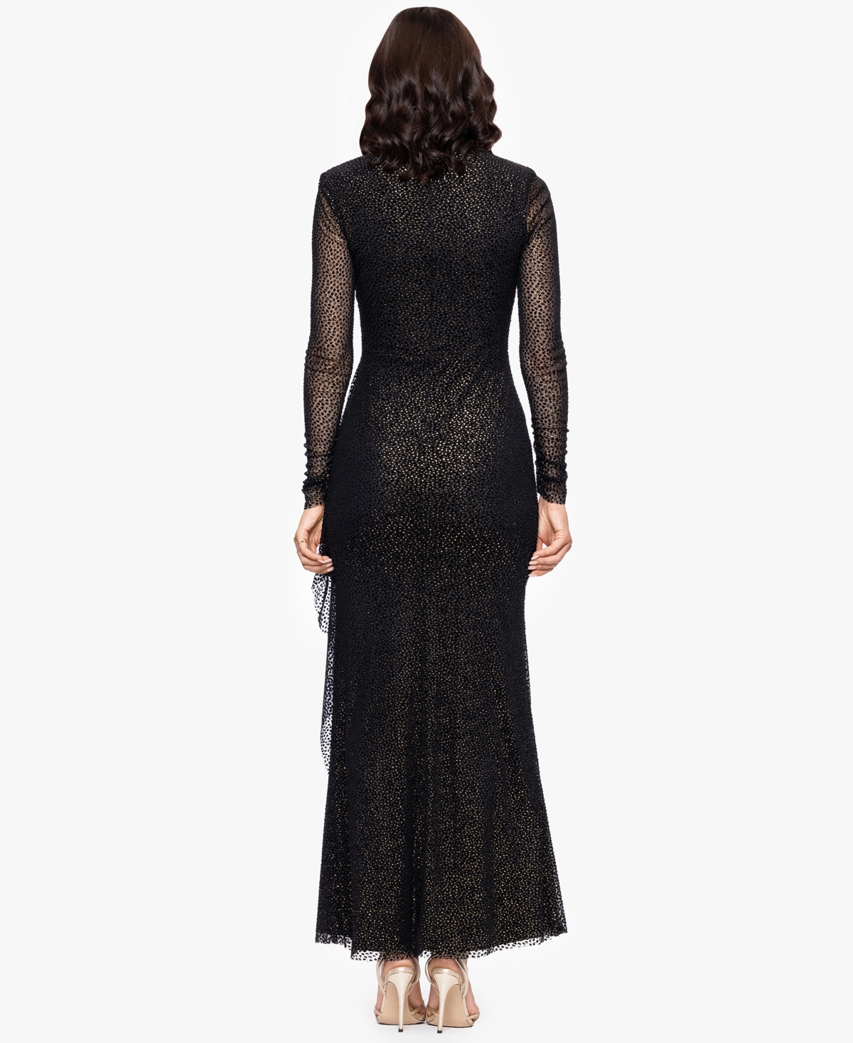 Betsy & Adam Petite Burnout Long Sleeve Gown In Black