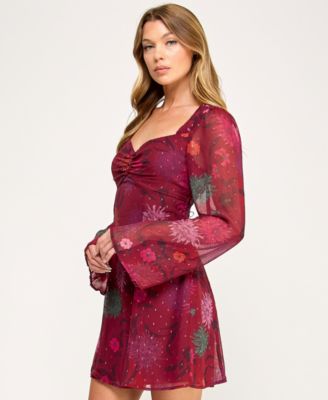 Juniors' Long Bell Sleeve Short Dress