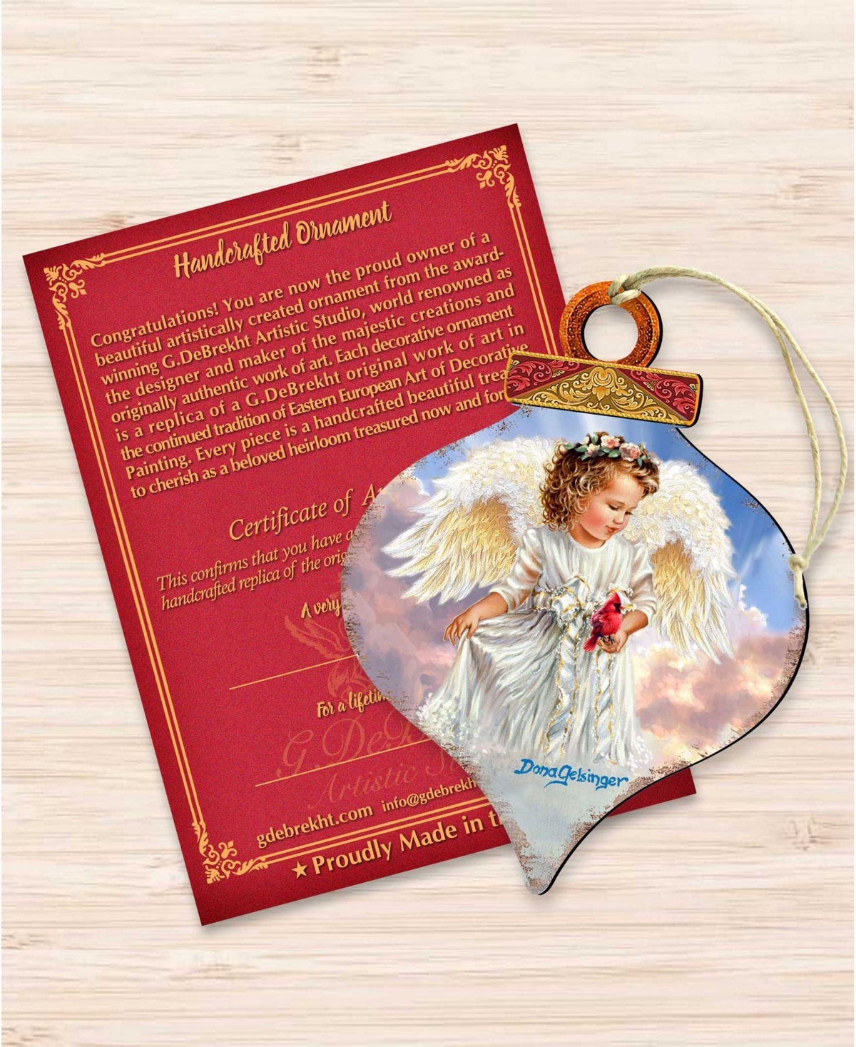 Designocracy Angel With Cardinal Wooden Ornament In Multi