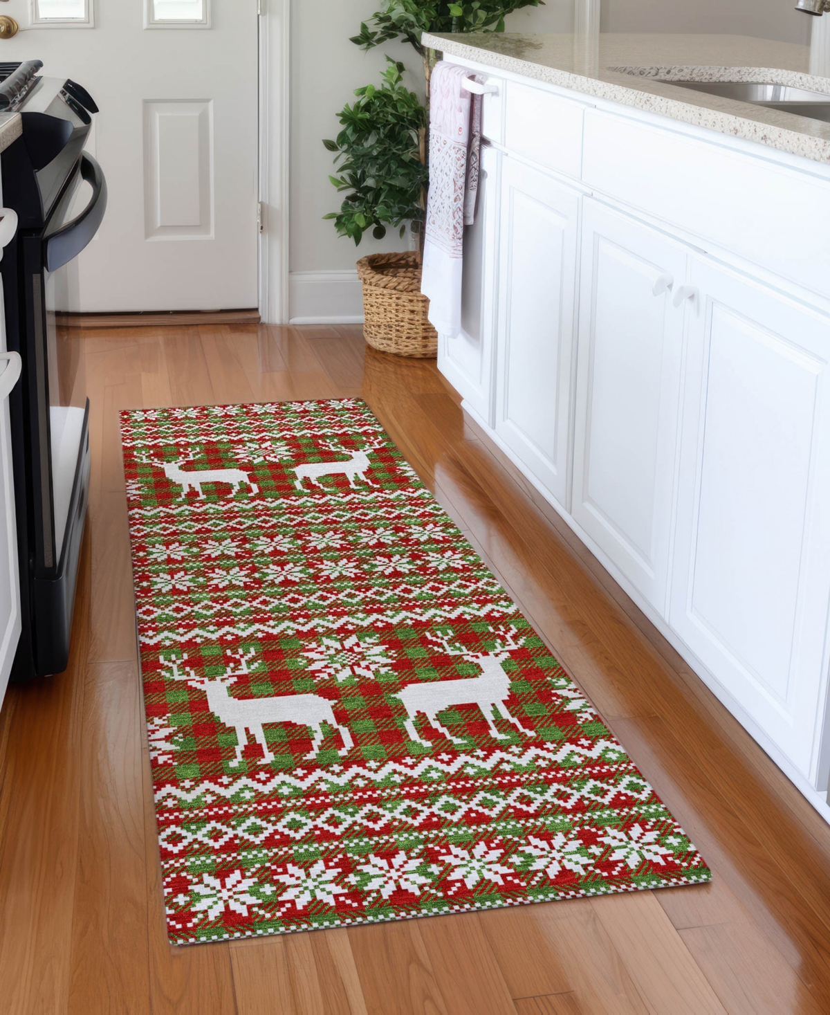 Addison Holiday Washable Indoor/outdoor Acn1820 2'3"x7'6" Runner Area Rug In Green