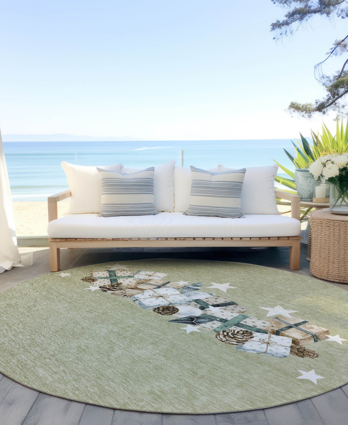 Addison Holiday Washable Indoor/outdoor Acn1825 8'x8' Round Area Rug In Green