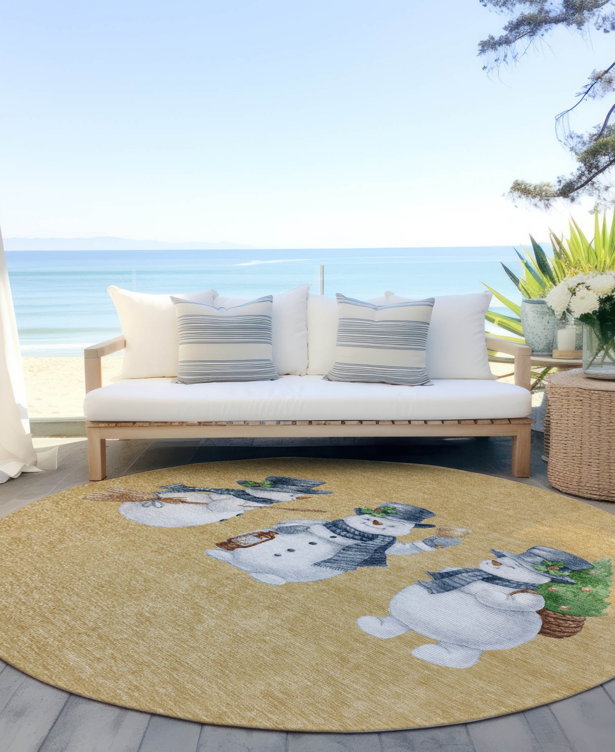 Addison Holiday Washable Indoor/outdoor Acn1826 8'x8' Round Area Rug In Gold