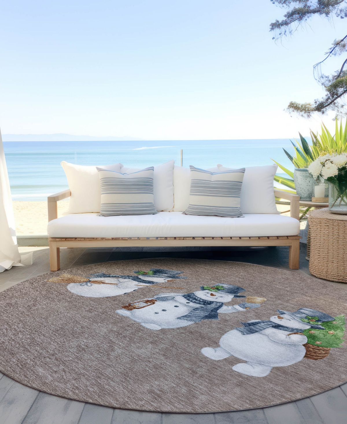 Addison Holiday Washable Indoor/outdoor Acn1826 8'x8' Round Area Rug In Brown