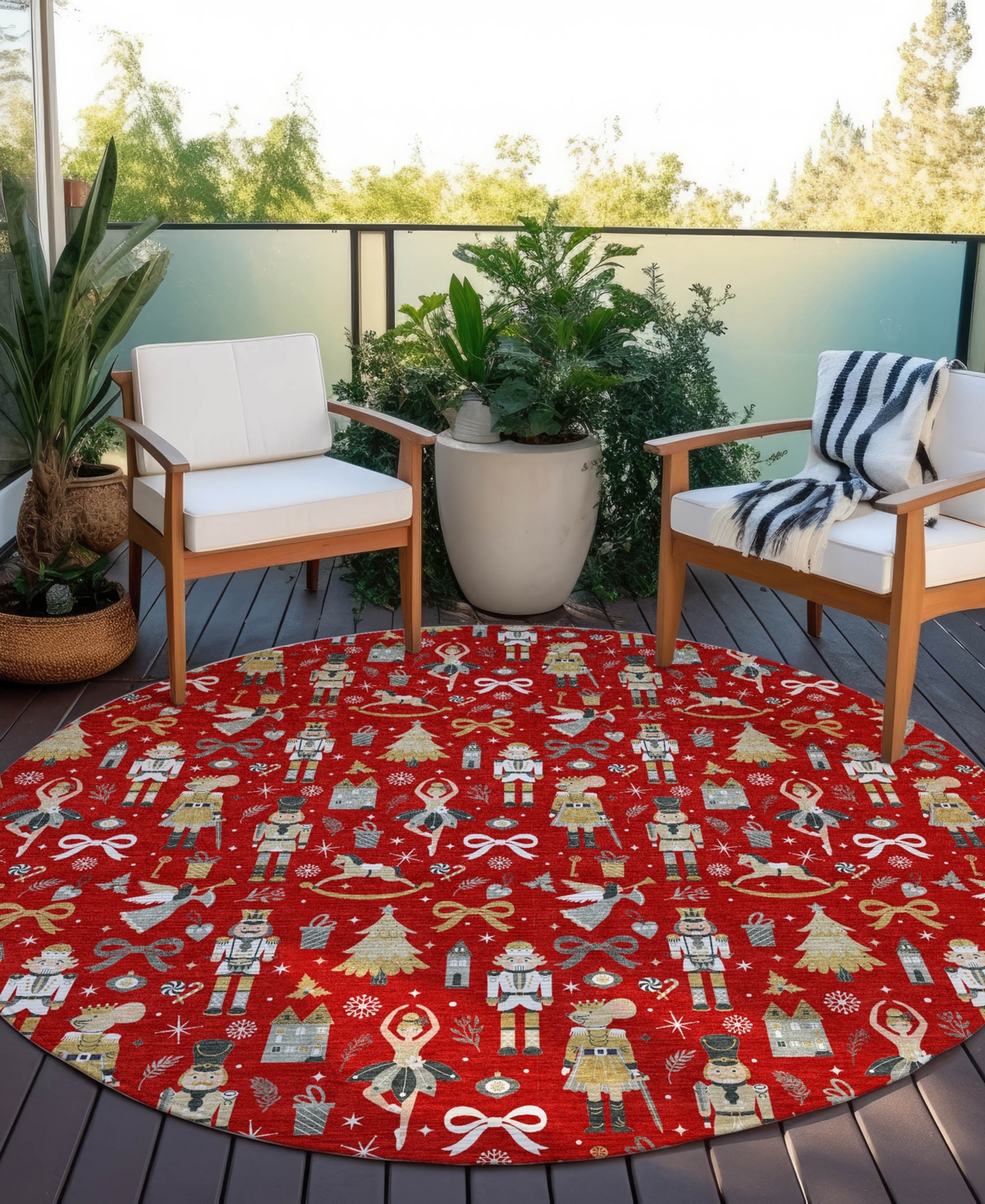 Addison Holiday Washable Indoor/outdoor Acn1827 8'x8' Round Area Rug In Red