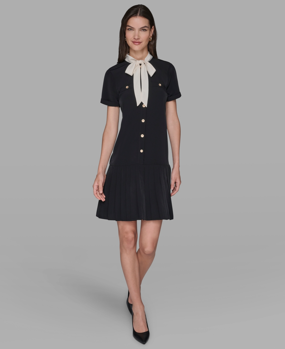 Karl Lagerfeld Women's Bow Tie Neck A-line Dress In Black