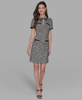 Women's Tweed Collared Shift Dress